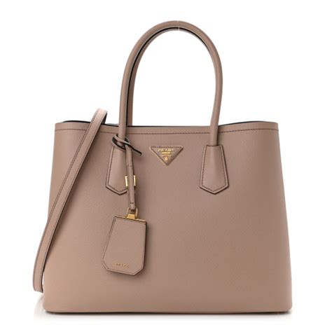 PRADA Saffiano Cuir Large Double Bag Cammeo 